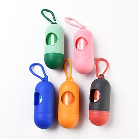 Plastic Pill Shape Pet Poop Waste Bags Holder, with Waste Bags and Carabiners