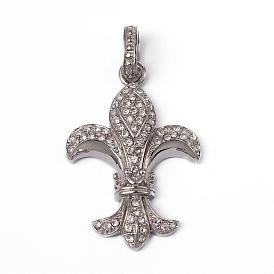 316 хирургические подвески из нержавеющей стали со стразами, геральдическая лилия, 44x30x5 мм, отверстие : 9x5.5 мм