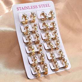 Серьги из 201 нержавеющей стали, с 304 штифтом из нержавеющей стали и стеклом, вакуумное покрытие pvd, Кольцевая форма