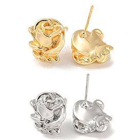 Brass Stud Earring Findings, Flower, with Loops