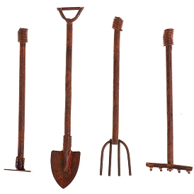 Iron Shovels Pitchfork Gardening Tool Set, Micro Landscape Garden Dollhouse Accessories