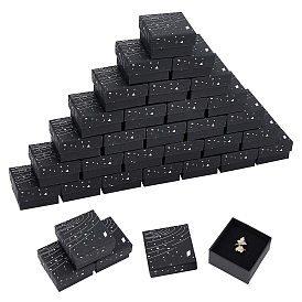 Boîtes à bijoux en carton, avec tapis éponge noir, pour emballage cadeau bijoux, carré avec motif galaxie