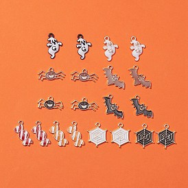 20 шт 10 стиль подвески из сплава эмали, Хэллоуин, летучая мышь и паук и паутина и конфеты и призрак