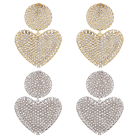 2 pares 2 pendientes colgantes de corazón con cristales de imitación de colores con 925 broche de plata de ley, pendientes largos de aleación para el día de san valentín