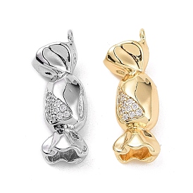 Ion Plating(IP) Brass Micro Pave Clear Cubic Zirconia Pendants, Candy