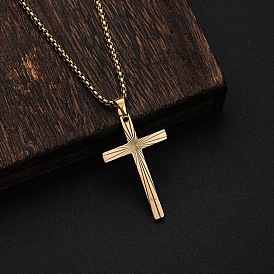 304 Halsketten mit strukturiertem Kreuzanhänger aus Edelstahl für Herren