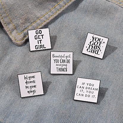Motivational Square Pins with Independent Packaging - Set of Inspiring English Phrases