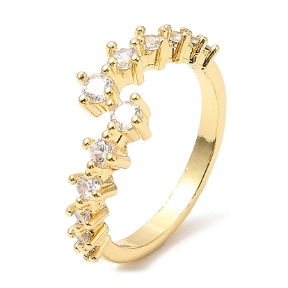 Rack Plating Brass Finger Rings with Cubic Zirconia for Women, Lead Free & Cadmium Free
