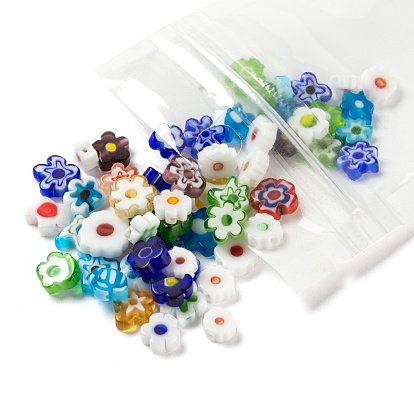 30Pcs Handmade Millefiori Glass Beads, Plum Flower