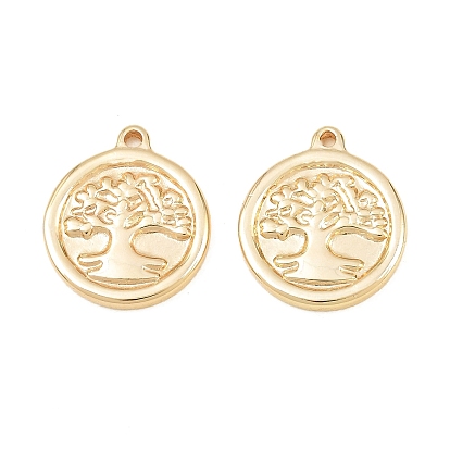 Pendentifs en acier inoxydable, rond avec breloques d'arbre, crémaillère plaquage, plaqué longue durée