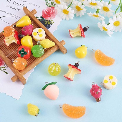 39 Pieces Fruit Resin Charm Pendant Imitation Fruit Charm Hanging Pendant Mixed Shape for Jewelry Necklace Earring Making Crafts