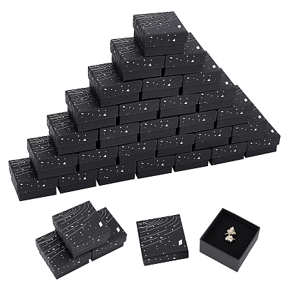 Boîtes à bijoux en carton, avec tapis éponge noir, pour emballage cadeau bijoux, carré avec motif galaxie