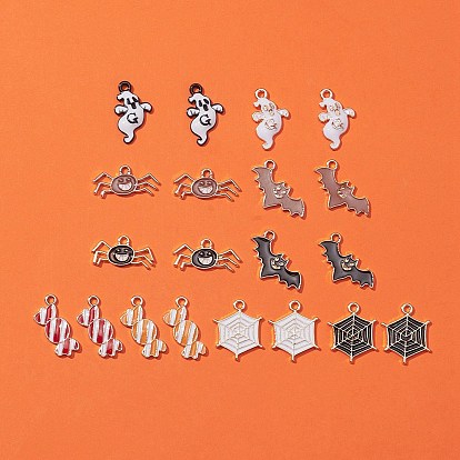 20 шт 10 стиль подвески из сплава эмали, Хэллоуин, летучая мышь и паук и паутина и конфеты и призрак