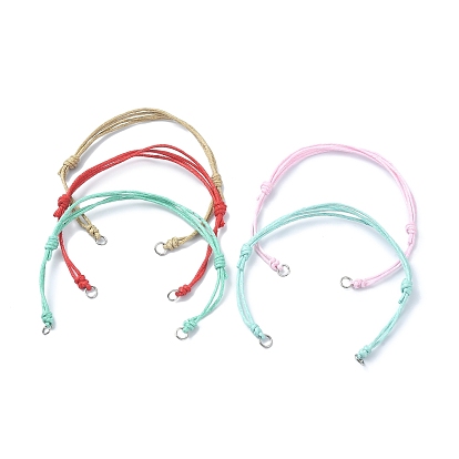 Adjustable Waxed Cotton Cord Bracelet Making, with 304 Stainless Steel Open Jump Rings, Fit for Connector Charms