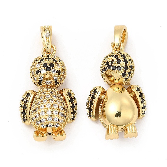 Brass Micro Pave Cubic Zirconia Pendants, Penguin Charm, Mechanical Charm, Golden