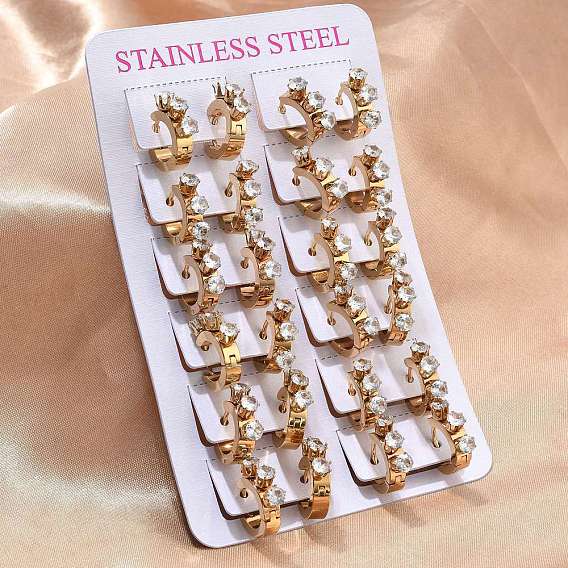 Серьги из 201 нержавеющей стали, с 304 штифтом из нержавеющей стали и стеклом, вакуумное покрытие pvd, Кольцевая форма