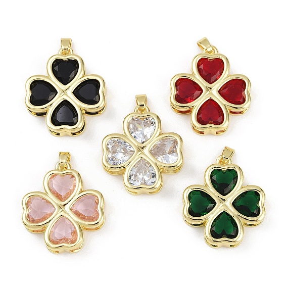 Латунь стекло кулоны, клевер, без свинца и без кадмия, долговечный, стойки покрытие, реальный 18 k позолоченный, граненые