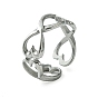 304 Stainless Steel Open Cuff Ring, Hollow Infinity Heart
