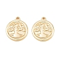304 Stainless Steel Pendants, Round with Tree Charms, Rack Plating, Long-Lasting Plated