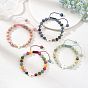 Natural & Synthetic Mixed Gemstone Rondelle Braided Bead Bracelets for Women, with Synthetic Turquoise Cross, Mixed Dyed and Undyed