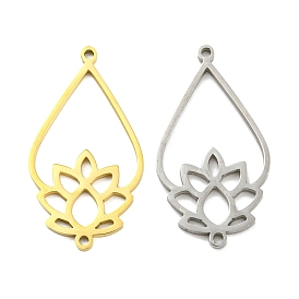 304 Stainless Steel Connector Charms, Teardrop Links with Lotus