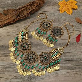 Комплекты из плоских круглых подвесок из сплава со стразами и серег-подвесок для женщин