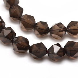 Faceted Natural Smoky Quartz Gemstone Bead Strands, Star Cut Round Beads
