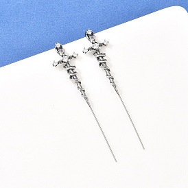 Серьги-подвески с подвесками-крючками из нержавеющей стали с микропаве из прозрачных кубических цирконий, серьги-манжеты