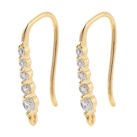 Brass Micro Pave Clear Cubic Zirconia Earring Hooks, Flat Round