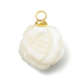 Натуральные резные подвески из раковины трохида/трохуса, двусторонние., прелести цветка розы, с латунными штифтовыми скобами, белые