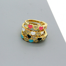 Minimalist Colorful Oil Drop Zircon Heart Ring for Women's Fashion Jewelry