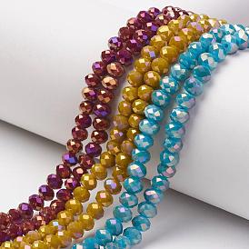 Electroplate Opaque Glass Beads Strands, Half Purple Plated, Faceted, Rondelle
