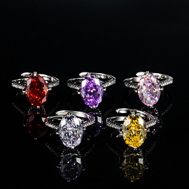 Латунные микропаве кубические цирконии манжеты открытые кольца для женщин, овальные, платина