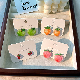 3D Fruit Ear Studs for Women - Apple and Peach Design with Fashionable Style