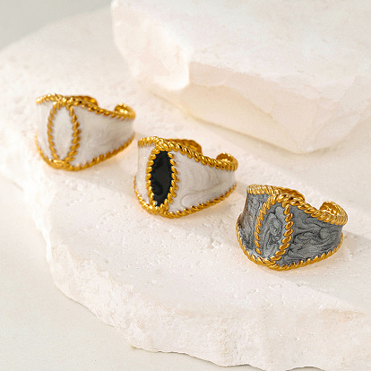 304 Stainless Steel Enamel Open Cuff Rings, Horse Eye, Golden