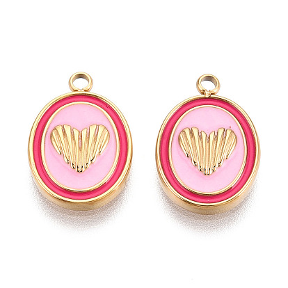 304 нержавеющей стальной эмали подвески, овальные с сердцем, ионное покрытие (ip), реальный 18 k позолоченный