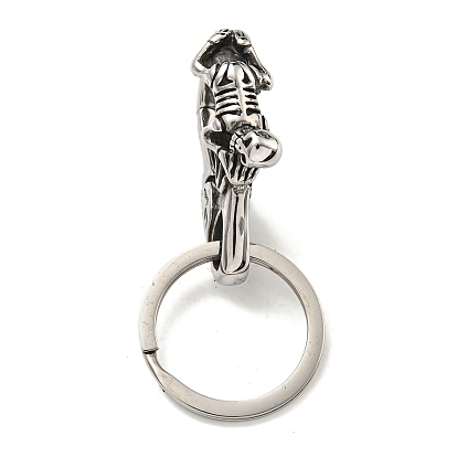 Tibetan Style 316 Surgical Stainless Steel Fittings with 304 Stainless Steel Key Ring, Skull