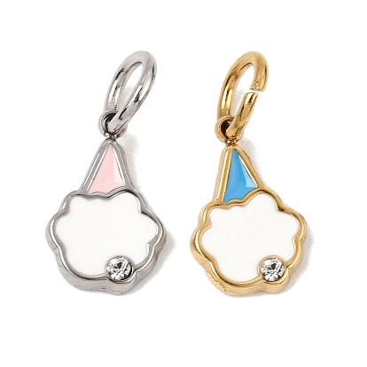 304 Stainless Steel Enamel Pendants, with Rhinestone, Triangle Charms
