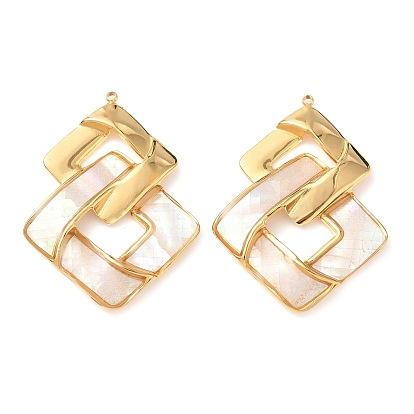 304 pendentifs en coquillage blanc naturel pavé d'acier inoxydable, breloques à double losange, réel 18 k plaqué or, placage sous vide pvd