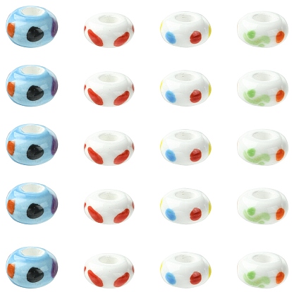 20шт. 4 цветов, фарфоровые бусины ручной работы с принтом, европейские бусины, бусины с большим отверстием, рондель