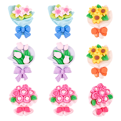 8Pcs 4 Style Opaque Resin Cabochons, Flower