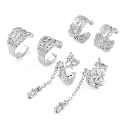 Женские серьги-каффы из латуни с микропаве и прозрачным цирконием, С-образный/лист