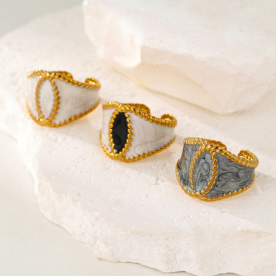 304 Stainless Steel Enamel Open Cuff Rings, Horse Eye, Golden
