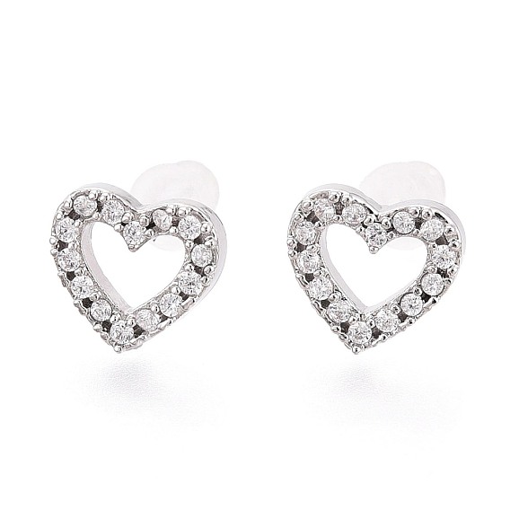 Серьги-гвоздики в форме сердца из сплава и прозрачного кубического циркония ко Дню святого Валентина, с 925 штырями стерлингового серебра