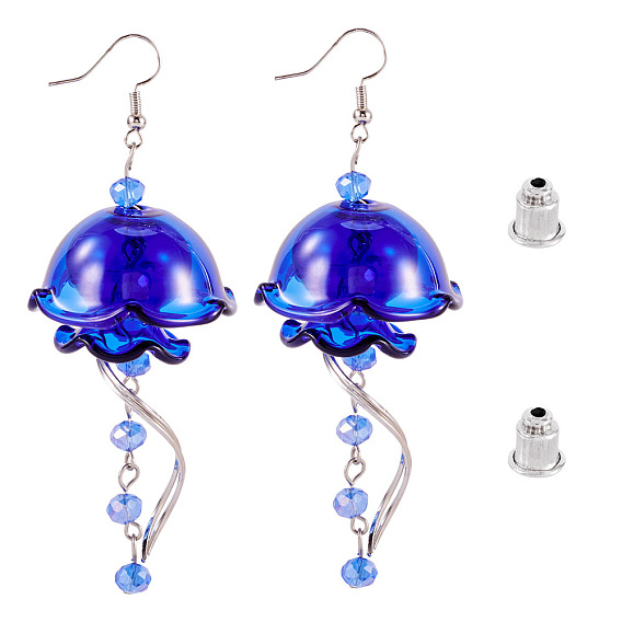 Латунь качают серьги, со стеклянной подвеской, медуза