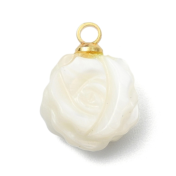 Натуральные резные подвески из раковины трохида/трохуса, двусторонние., прелести цветка розы, с латунными штифтовыми скобами, белые