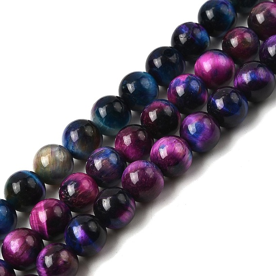 Природных тигровый глаз бисер нитей, окрашенная и подогревом, круглые