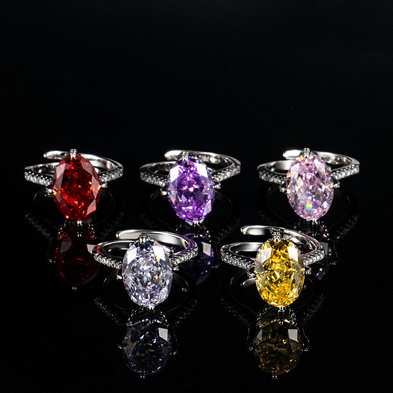 Латунные микропаве кубические цирконии манжеты открытые кольца для женщин, овальные, платина