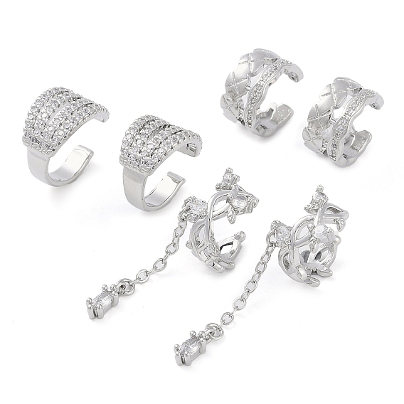 Женские серьги-каффы из латуни с микропаве и прозрачным цирконием, С-образный/лист