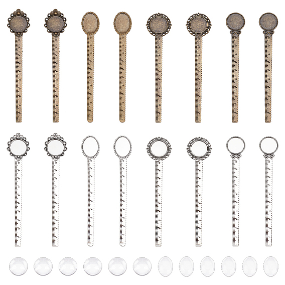 16шт 8 стили сплав линейка закладка кабошон настройки, 20кабошоны из прозрачного стекла